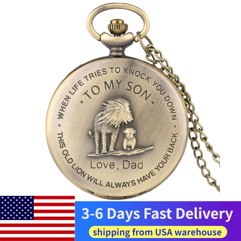 US Local 3-6 Days Fast Delivery TO MY SON The Lion King Quartz Pocket Watch Bronze Pendant Clock Birthday Gifts for Boys Son
US Local 3-6 Days Fast Delivery TO MY SON The Lion King Quartz Pocket Watch Bronze Pendant Clock Birthday Gifts for Boys Son