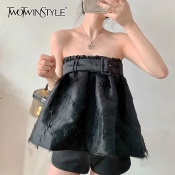 TWOTWINSTYLE Elegant Loose Shirt Slash Neck Strapless Lace Up Ruched Tassel Blouse For Female Fashion 2020 Clothes Summer Tide 
TWOTWINSTYLE Elegant Loose Shirt Slash Neck Strapless Lace Up Ruched Tassel Blouse For Female Fashion 2020 Clothes Summer Tide