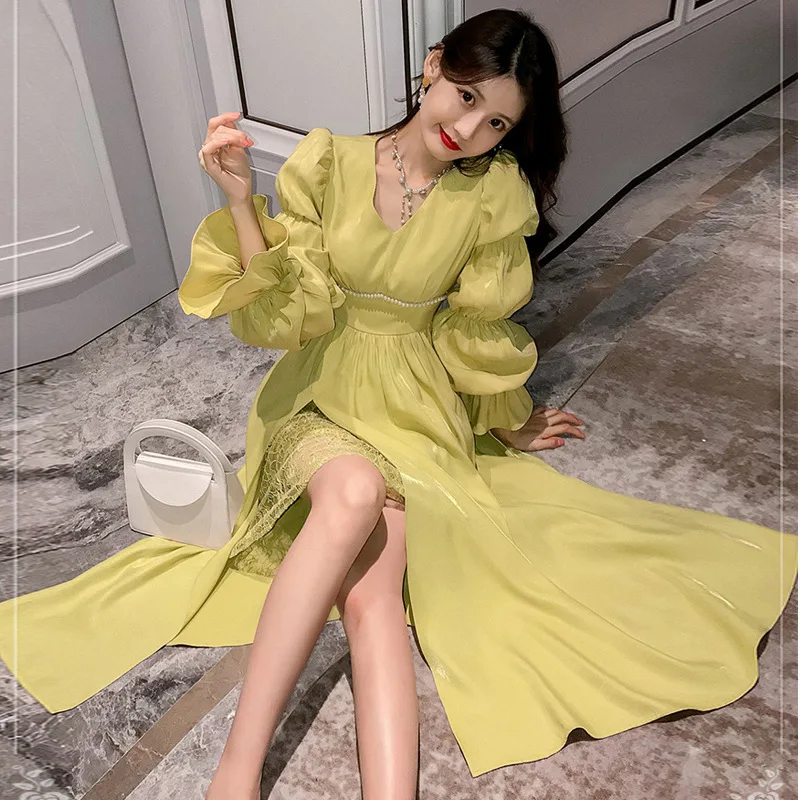 Online Celebrity Autumn WOMEN'S Dress 2019 New Style Korean-style Waist Hugging Slimming Dress Slit Long Skirts V-neck Elegant S
Online Celebrity Autumn WOMEN'S Dress 2019 New Style Korean-style Waist Hugging Slimming Dress Slit Long Skirts V-neck Elegant S
