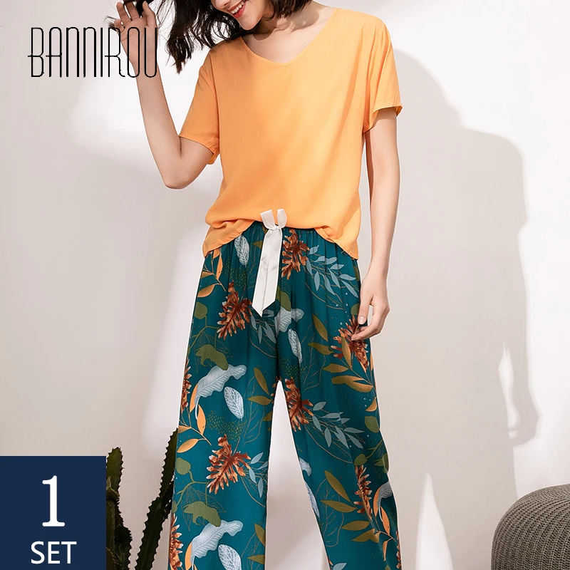 BANNIROU Women's Breathable Printed Pajamas Sets Spring printing Pyjamas Set Viscose Floral Female Night Suits 2 Piece 2020
BANNIROU Women's Breathable Printed Pajamas Sets Spring printing Pyjamas Set Viscose Floral Female Night Suits 2 Piece 2020