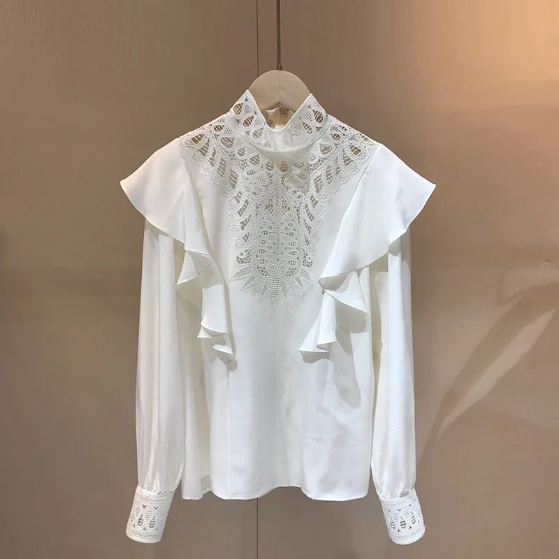 Italy Fashion Style Natural Silk Blouses and Tops 2020 Fall Elegant Hollow Out Ruffles Long Sleeve White Shirts
Italy Fashion Style Natural Silk Blouses and Tops 2020 Fall Elegant Hollow Out Ruffles Long Sleeve White Shirts