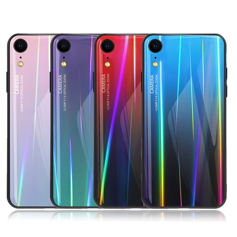 Лазерное закаленное стекло чехол для iPhone 7 8 6 6S Plus X XR XS MAX laser Aurora градиентная