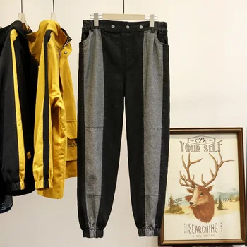 2020 Spring New Korean version of 200 fat MM color matching denim beam pants harem pants XL women's 9612
2020 Spring New Korean version of 200 fat MM color matching denim beam pants harem pants XL women's 9612