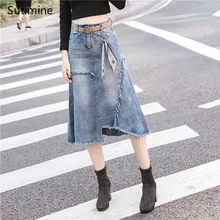 2021 Summer Denim Skirt Irregular A-line Package Hip Skirt Mid-length High Waist Slim Fringe Skirt Woman Skirts
2021 Summer Denim Skirt Irregular A-line Package Hip Skirt Mid-length High Waist Slim Fringe Skirt Woman Skirts