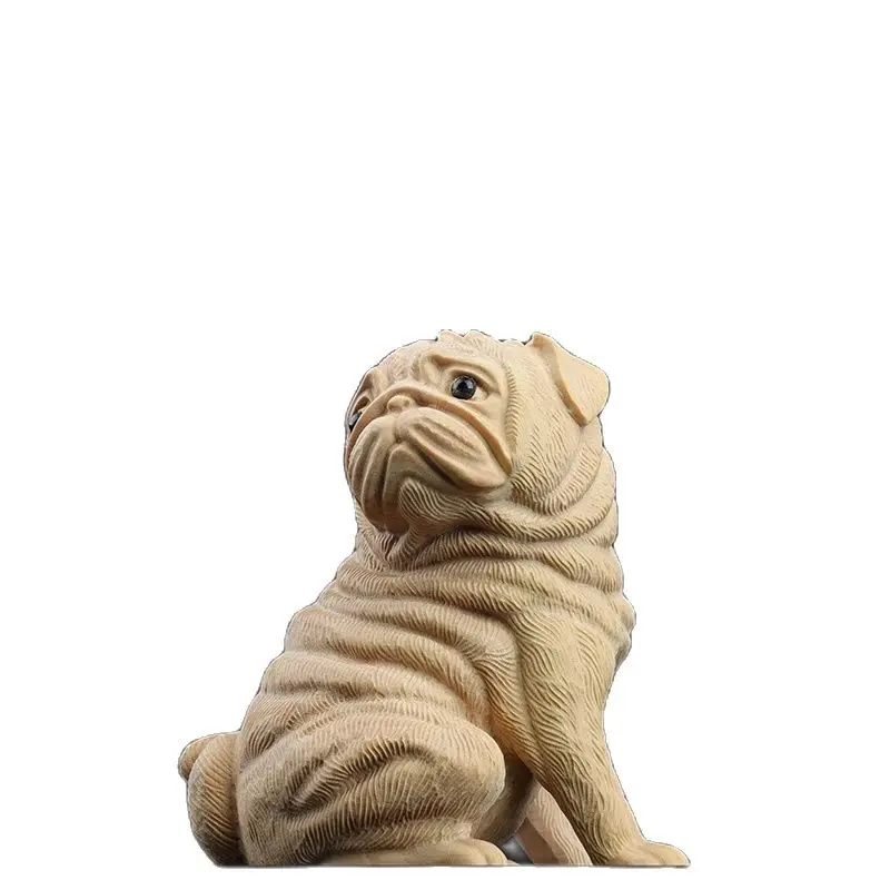 

Boxwood 6cm Pug Dog Sculpture Wood Carving Puppy Animal Statue Lucky Dog Home Decor
