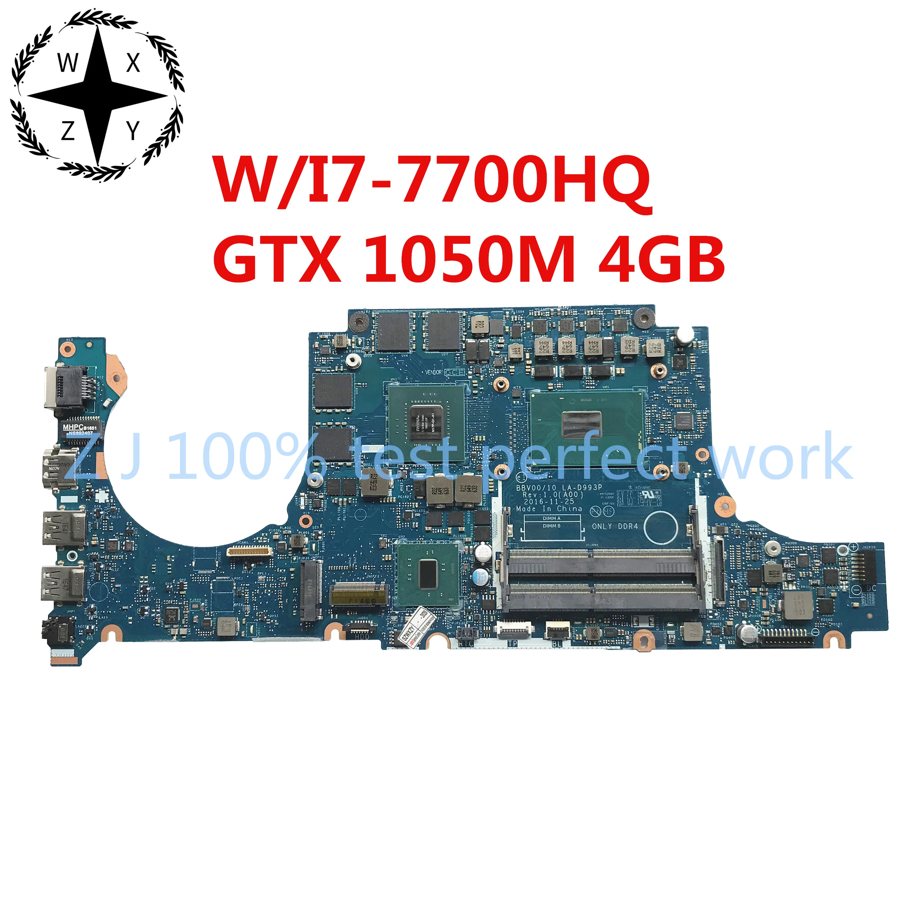 Материнская плата для ноутбука Dell Inspiron 7567 с SR32Q I7-7700HQ GTX 1050M 4 Гб 0P84C9 BBV00/10 LA-D993P 100%