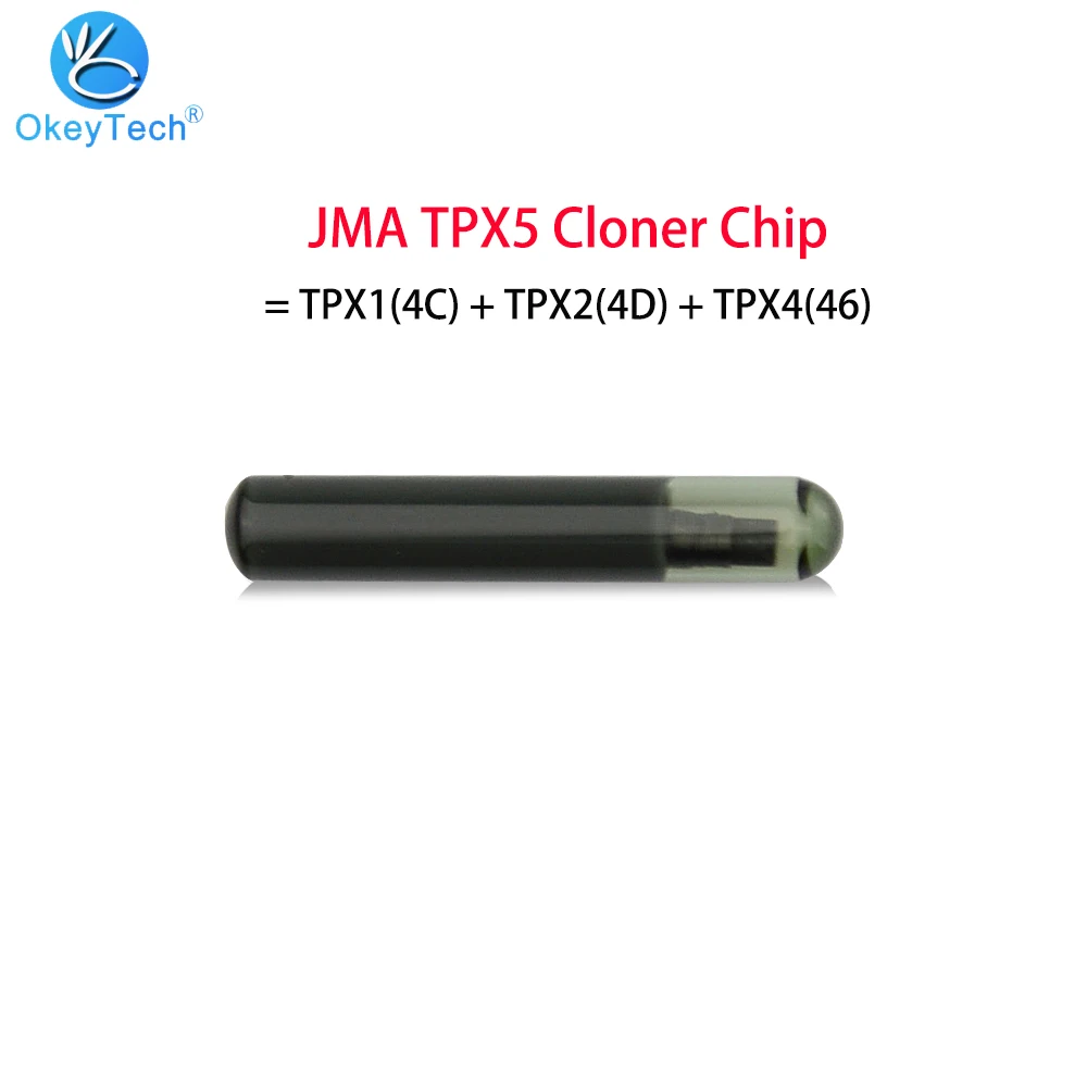 

OkeyTech Original 3 IN 1 JMA TPX5 Cloner Chip = TPX1(4C) + TPX2(4D) + TPX4(46) (carbon) Auto Car Key Transponder Glass Chip