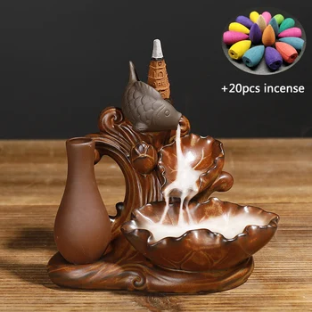 F Ceramic Backflow Incense Burner with 20pcs Cone Incense Sandalwood Fish Leap Lotus Incense Holder Ornamental Home Ornaments
F Ceramic Backflow Incense Burner with 20pcs Cone Incense Sandalwood Fish Leap Lotus Incense Holder Ornamental Home Ornaments