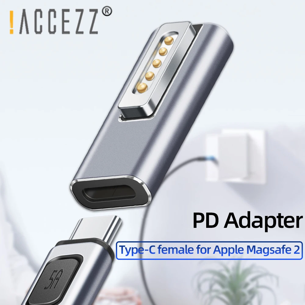! ACCEZZ Type C Магнитный USB PD адаптер для Apple Magsafe 2 MacBook Pro женский Быстрая зарядка 60 Вт