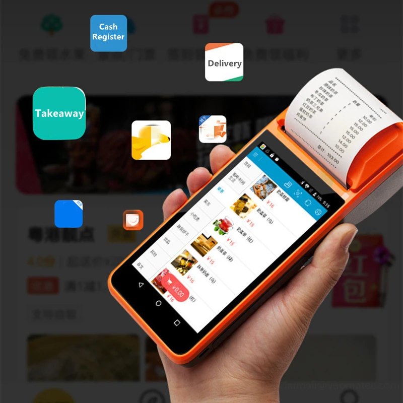 Handheld POS Android Terminal With 58mm Thermal Receipt Printer Cash Registers For Mobile Order eSIM 4G WiFi 
Handheld POS Android Terminal With 58mm Thermal Receipt Printer Cash Registers For Mobile Order eSIM 4G WiFi