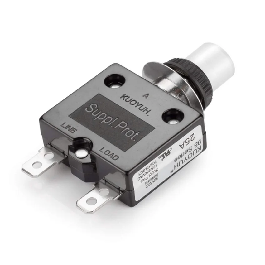 Push Button Reset 5A 10A 15A 18A 20A 25A 30A Circuit Breakers with Quick Connect Terminals and Waterproof Button Cap
Push Button Reset 5A 10A 15A 18A 20A 25A 30A Circuit Breakers with Quick Connect Terminals and Waterproof Button Cap