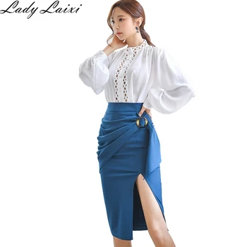 Autumn OL Work wear Women's 2piece Suit Korean New White Hollow out Lantern Sleeve Shirt Blouse and Split Sheath pencil Skirt
Autumn OL Work wear Women's 2piece Suit Korean New White Hollow out Lantern Sleeve Shirt Blouse and Split Sheath pencil Skirt