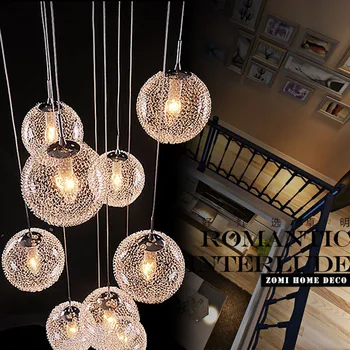 

Modern Large Long Stair Round Ball Lustres Chandeliers 10 Lights Globle Pendant Lamps Light Fixture Luminaire Living Room Glass