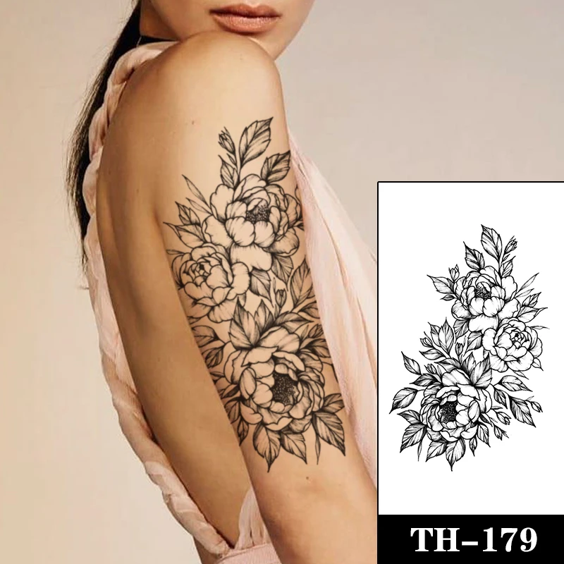 

Temporary Tattoo Black Flower Tattoo Water Transfer Tattoo Sticker Peony Rose Tattoos Body Art Arm Legs Sexy Tatoo Girl Tatto