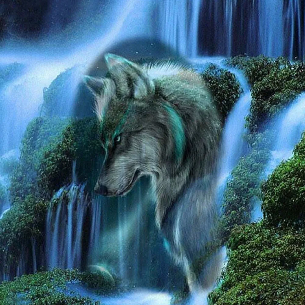 Фото Алмазная вышивка Choonice волк и водопад 3D сделай сам для домашнего - купить