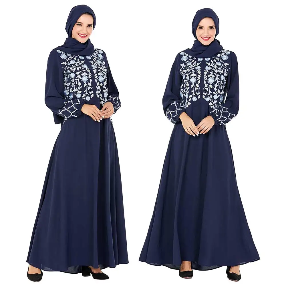 Фото Этническое платье-абайя с вышивкой на молнии спереди кафтан исламский джилбаб