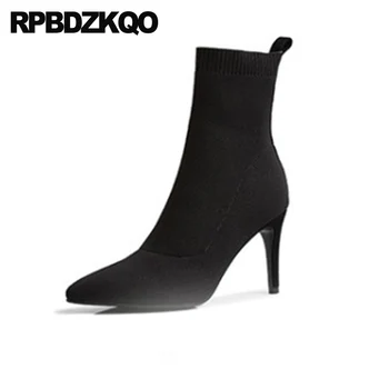 fashion sheepskin high heel pointed toe stiletto shoes knit genuine leather ankle women boots winter 2019 black slip on suede 
fashion sheepskin high heel pointed toe stiletto shoes knit genuine leather ankle women boots winter 2019 black slip on suede