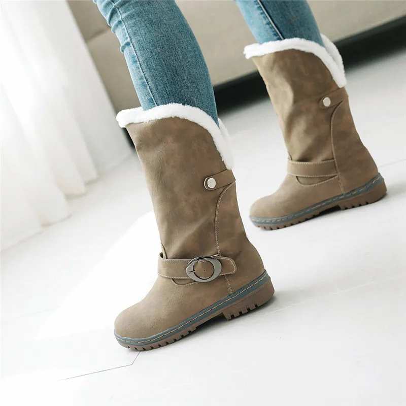 2018 Winter Warm Snow Boots Women Mid Calf Flock Khaki Brown Buckle Large Size Low Heel Footwear Woman Riding Boots
2018 Winter Warm Snow Boots Women Mid Calf Flock Khaki Brown Buckle Large Size Low Heel Footwear Woman Riding Boots