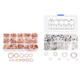 280 Pcs Assorted Copper Washer Gasket Set Flat Ring Seal Assortment Kit M5-M20 & 360 Pcs Stainless Steel Flat Washers Sealing Ri 
280 Pcs Assorted Copper Washer Gasket Set Flat Ring Seal Assortment Kit M5-M20 & 360 Pcs Stainless Steel Flat Washers Sealing Ri