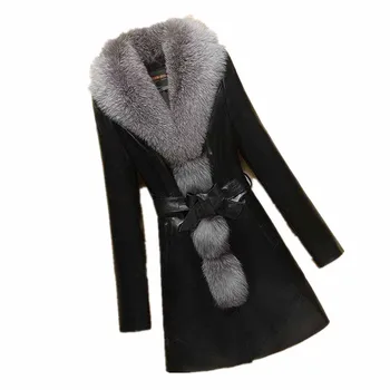 Women's winter PU coat Imitation fox fur collar V-neck Collect waist Slim Add cotton overcoat Women's plus-size keep warm clothe
Women's winter PU coat Imitation fox fur collar V-neck Collect waist Slim Add cotton overcoat Women's plus-size keep warm clothe