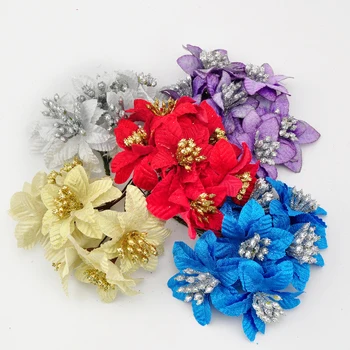 6pcs Cuttings Artificial A bunch of Flowers Glitter Poinsettia Home Ornament Festivals Christmas Tree Wedding Decor Party Supply
6pcs Cuttings Artificial A bunch of Flowers Glitter Poinsettia Home Ornament Festivals Christmas Tree Wedding Decor Party Supply