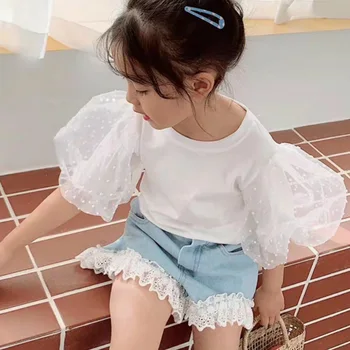 pudcoco Kids Girls Party Princess Clothing set two pieces Mesh Puff sleeve Shirt tops Lace Denim Shorts High street Outfit Girl 
pudcoco Kids Girls Party Princess Clothing set two pieces Mesh Puff sleeve Shirt tops Lace Denim Shorts High street Outfit Girl