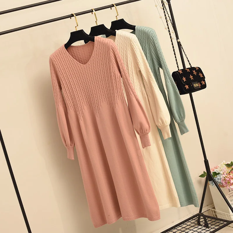 Winter Women Dress Slim V-neck Knitted Long Lantern Sleeved Long Bottom Dress Ladies Dress Slim Brief Knitting Solid Color Dress
Winter Women Dress Slim V-neck Knitted Long Lantern Sleeved Long Bottom Dress Ladies Dress Slim Brief Knitting Solid Color Dress