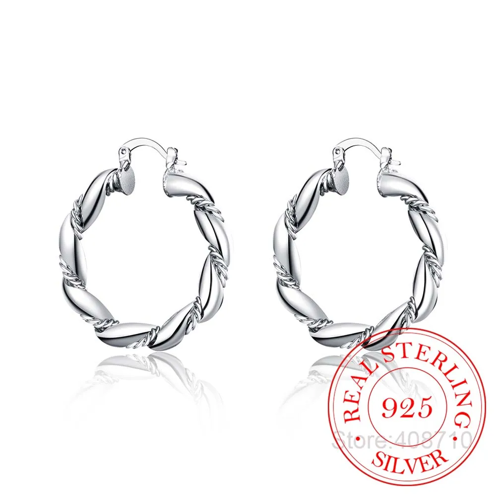 

Elegant 925 Sterling Silver Big Hoop Earring,Wedding Jewelry Accessories,Fashion Korean Twisted Rope Earrings for women 2020