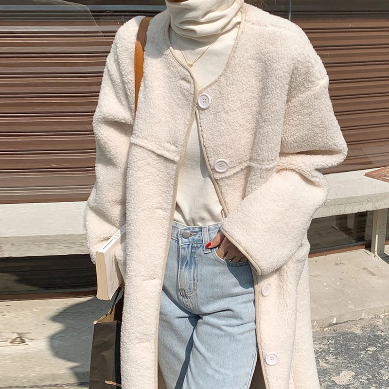 Women's cardigan coat Korean French soft round neck single breasted loose imitation lamb wool warm medium long fur one coat
Women's cardigan coat Korean French soft round neck single breasted loose imitation lamb wool warm medium long fur one coat