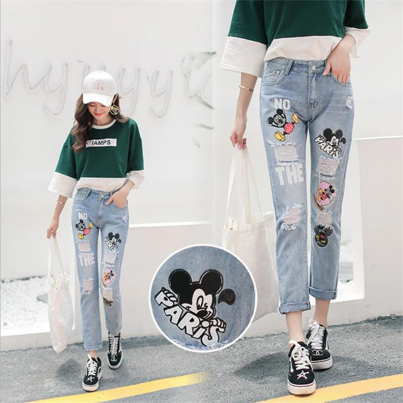 Plus Size Harajuku High Waist Women Denim Jeans Chic Hole Cute Mickey Cartoon Printed Student Denim Pants Cotton Loose Trousers
Plus Size Harajuku High Waist Women Denim Jeans Chic Hole Cute Mickey Cartoon Printed Student Denim Pants Cotton Loose Trousers
