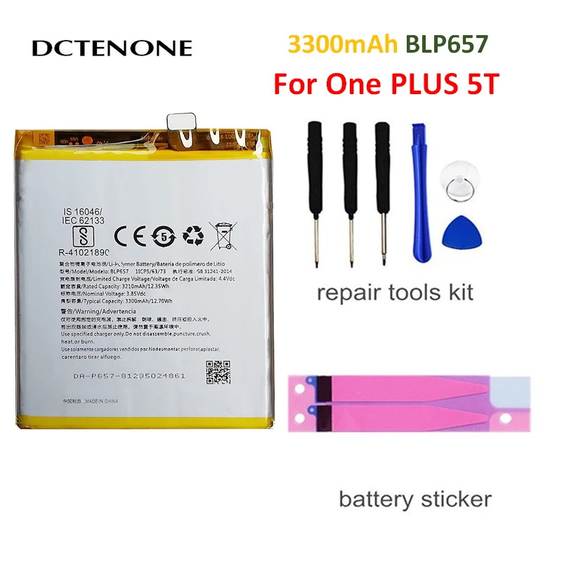 DCTENONE Phone Battery BLP657 3210/3300mAh For OnePlus 6 A6001 High Quality Replacement Li-ion Batteries Free Tools
DCTENONE Phone Battery BLP657 3210/3300mAh For OnePlus 6 A6001 High Quality Replacement Li-ion Batteries Free Tools