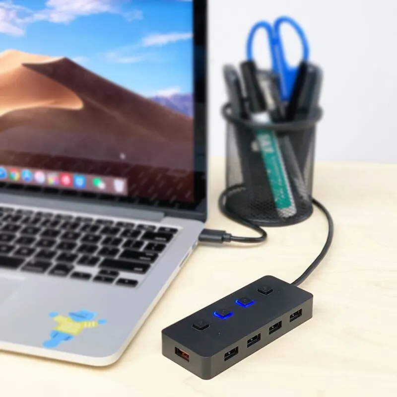 High Speed 4 Port USB 3.0 Hub Splitter On/Off Switch 4 Ports USB 3.0 Hub Splitter Adapter with Individual LED Power Switches
High Speed 4 Port USB 3.0 Hub Splitter On/Off Switch 4 Ports USB 3.0 Hub Splitter Adapter with Individual LED Power Switches