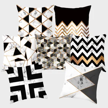 Marble Black Geometric Cushion Cover Gold White Strip Decorative Pillowcase Polyester Pillow Cover 45x45 Sofa Home Decor 
Marble Black Geometric Cushion Cover Gold White Strip Decorative Pillowcase Polyester Pillow Cover 45x45 Sofa Home Decor