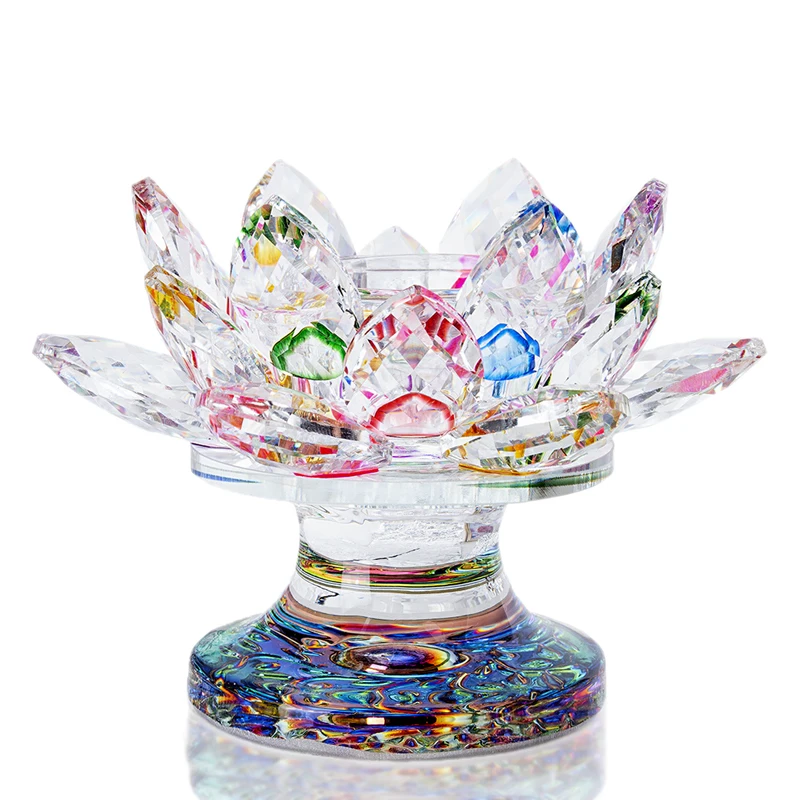 

H&D Colorful Crystal Lotus Flower Tealight Candle Holder Candlestick for Home Decor Christmas Wedding Party Housewarming Gift