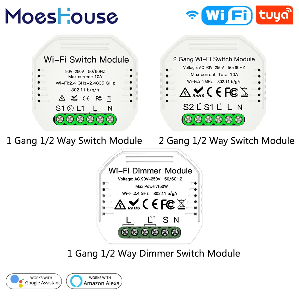 DIY WiFi Smart 1/2 Way 2 Gang Light Relay Module Dimmer Breaker Switch Wireless Remote Control Work with Alexa Google Home
DIY WiFi Smart 1/2 Way 2 Gang Light Relay Module Dimmer Breaker Switch Wireless Remote Control Work with Alexa Google Home