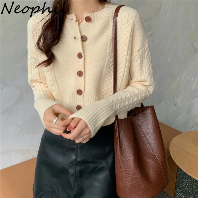 

Neophil Women Short Cardigans Knitted Sweater Long Sleeve Raglan O Neck 2023 Spring Jumper Outfit Casual Black Pull Femme B21825