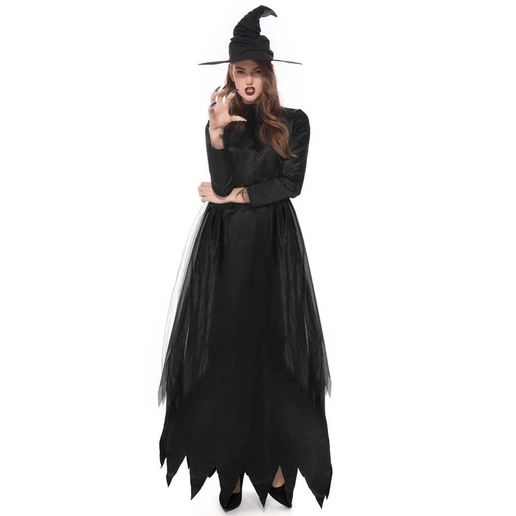 Halloween dress Cosplay Costumes Vampire Witch Costume Women Medieval Victorian Masquerade Costume Black Fancy Maxi Dress 902