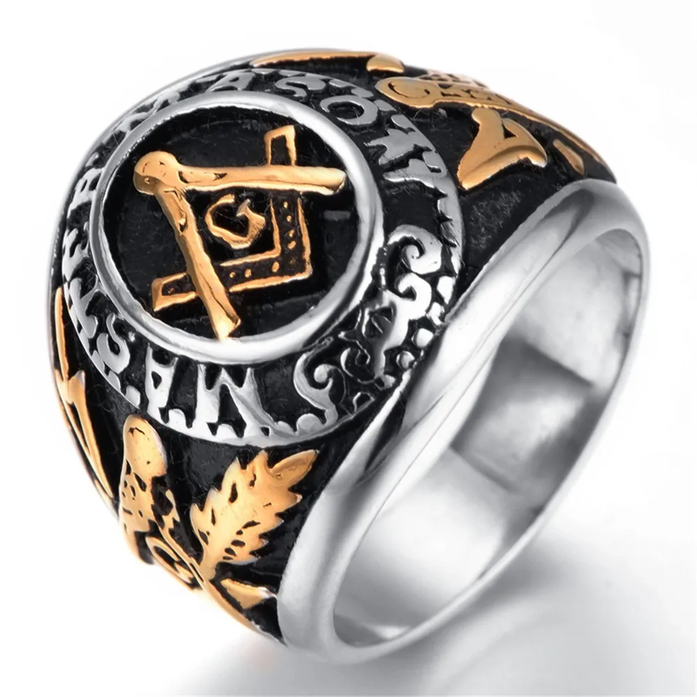 Мужское масонское кольцо из нержавеющей стали серебристого цвета золотистого |