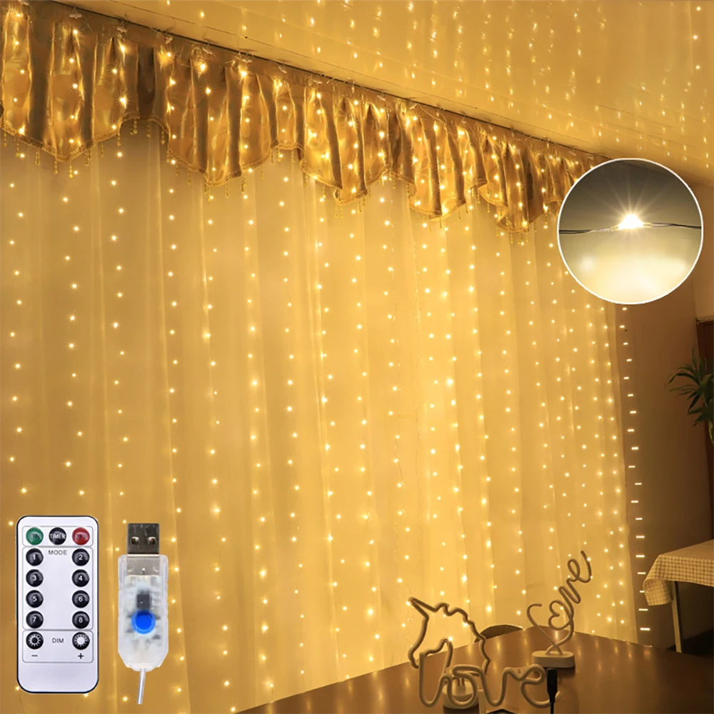 Waterproof LED Christmas Fairy String Lights Remote Control USB New Year Curtain Lamp Holiday Decoration For Bedroom Window
Waterproof LED Christmas Fairy String Lights Remote Control USB New Year Curtain Lamp Holiday Decoration For Bedroom Window