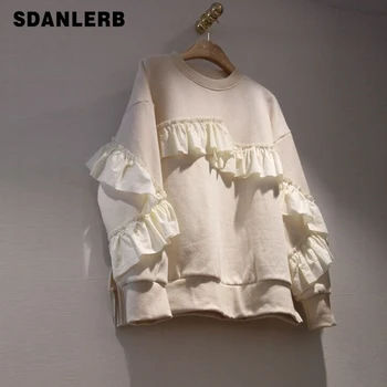 Women's Korean Sweatshirt Ins Round Collar Loose Lotus Leaf Side Stitching Long Sleeved Pullover Coat Students Street Pull Coat
Women's Korean Sweatshirt Ins Round Collar Loose Lotus Leaf Side Stitching Long Sleeved Pullover Coat Students Street Pull Coat