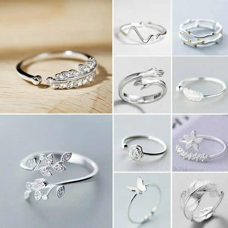 Huitan Delicate Opening Rings for Women Silver Color Butterfly Leaf Flower Feather Finger Ring Wedding Bands New Fashion Jewelry | Украшения