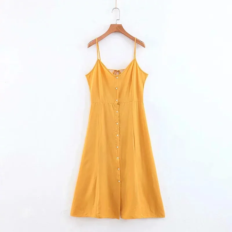 New Style Europe And America WOMEN'S Dress Single Breasted Yellow Strapped Dress Long Skirts
New Style Europe And America WOMEN'S Dress Single Breasted Yellow Strapped Dress Long Skirts