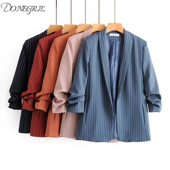 Vintage Stylish Stripe Blazers Coat Women 2020 Fashion Notched Collar Pleated Office Lady Outerwear Casual Femme 6 Color 
Vintage Stylish Stripe Blazers Coat Women 2020 Fashion Notched Collar Pleated Office Lady Outerwear Casual Femme 6 Color