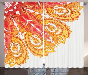 

Mandala Decor Curtains Edge of Mandala Pattern Detailed Paisley Forms Mystic Traditional Ethnic Art Decor Drapes