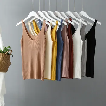 2020 women Matching Shirt Sleeveless Sweater Candy-colored Camisole 2018 Korean Women 
2020 women Matching Shirt Sleeveless Sweater Candy-colored Camisole 2018 Korean Women