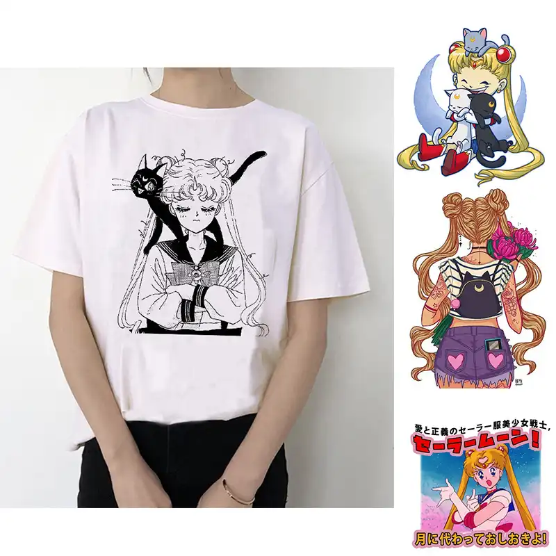 セーラームーン 90sおかしいtシャツ原宿服tシャツ美的猫アニメ女性かわいい女性のtシャツかわいいtシャツファッションullzang Aliexpress