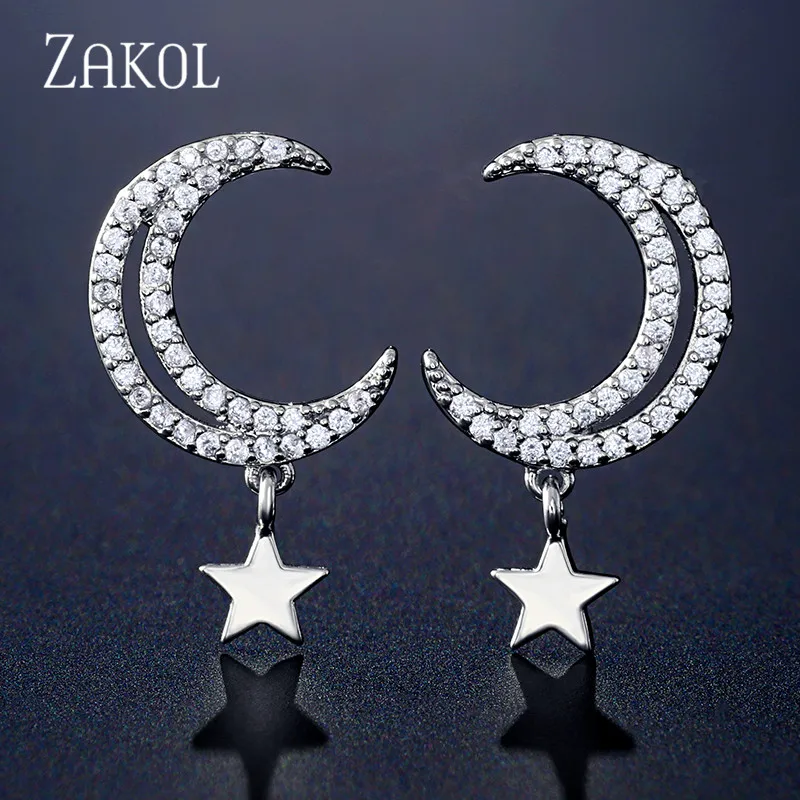 ZAKOL New Shinny Cubic Zircon Star Moon Earrings For Women Fashion CZ Crystal Earring Jewelry Drop Ship FSEP2280 
ZAKOL New Shinny Cubic Zircon Star Moon Earrings For Women Fashion CZ Crystal Earring Jewelry Drop Ship FSEP2280