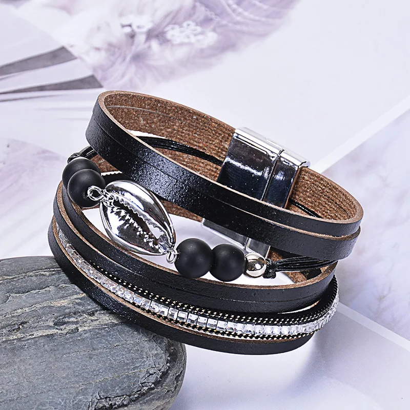 Women Personalized Multilayer PU Leather Natural Stone Seashell Charm Bracelet Black White Punk Rock Female Bohemia Jewelry
Women Personalized Multilayer PU Leather Natural Stone Seashell Charm Bracelet Black White Punk Rock Female Bohemia Jewelry