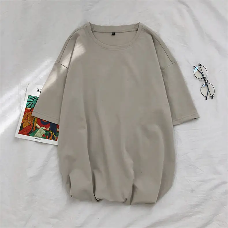 Plus Size Mens T-shirts Male Tops Tees Summer Tshirt Short Sleeve 100% Cotton Loose Fitted Oversize 4XL Plain Solid Man Clothing 16