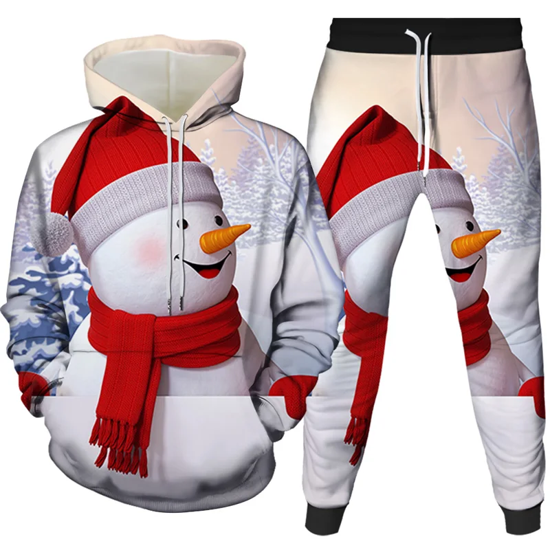 

2019 new men and women Christmas sweatshirts women hoodies kangaroo pocket snowman 3D print Christmas hoodies Pullover tops Suit